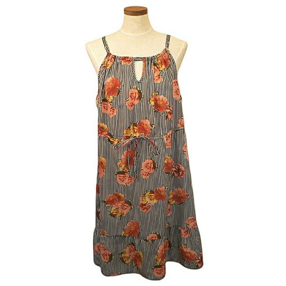 Speed Control New York Keyhole Neckline Stripes Floral Flounce Hem Mini Dress 1X